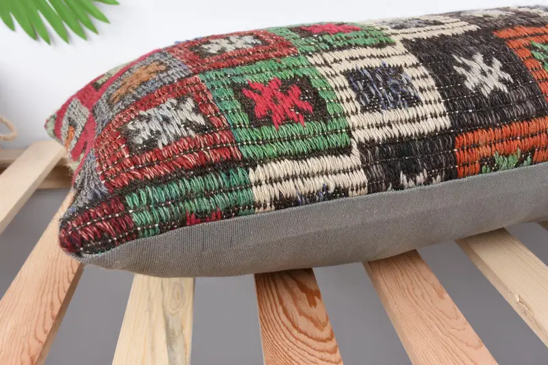 Outdoor Patio Pillow, Antique Pillows, Turkish Pillow, Comfy Throw Cushion Case, Turkish Kilim Pillow, Cushion, 12x36 Green Pillow Sham - 6
