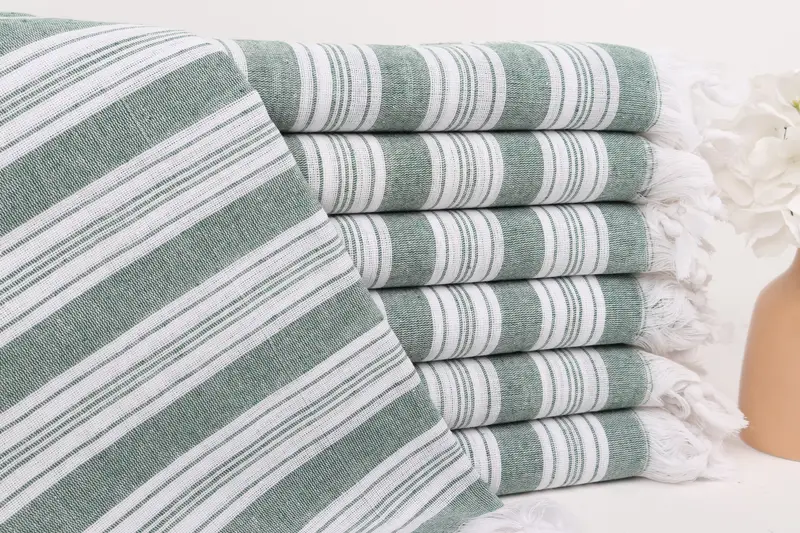 Handmade Gift Dark Green Cotton Towel Striped, 40x71 Inches