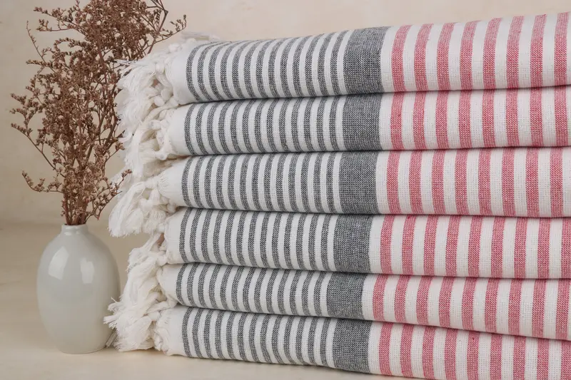 Custom Beach Towel Organic Turkish Cotton Red Striped, 38x67 Inches