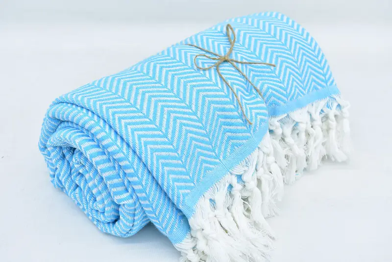 Turkish Throw Blanket Chevron Pattern, 78x86 Inches, 100% Natural Cotton