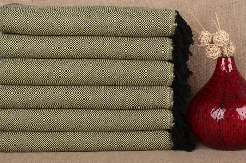 Toalla de playa turca Diamond Peshtemal, beige, algodón orgánico, 40 x 71 pulgadas