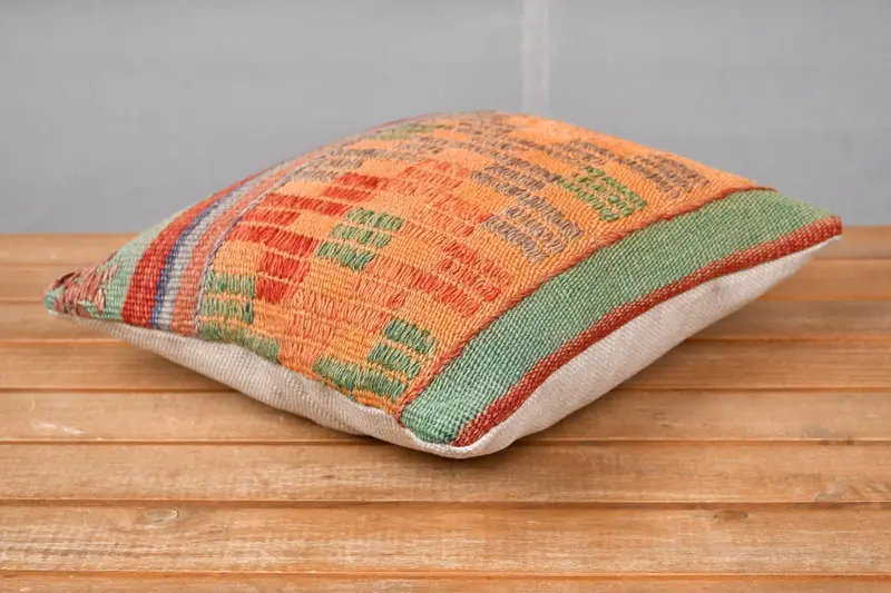 Throw Kilim Pillow, Bolster Pillow Case, Lounge Throw Pillow Cover, Kilim Pillow Cover, Boho Pillow, 12x12 Orange Cushion, Pillow Sham - 4