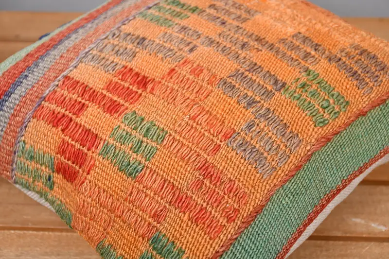 Throw Kilim Pillow, Bolster Pillow Case, Lounge Throw Pillow Cover, Kilim Pillow Cover, Boho Pillow, 12x12 Orange Cushion, Pillow Sham - 3