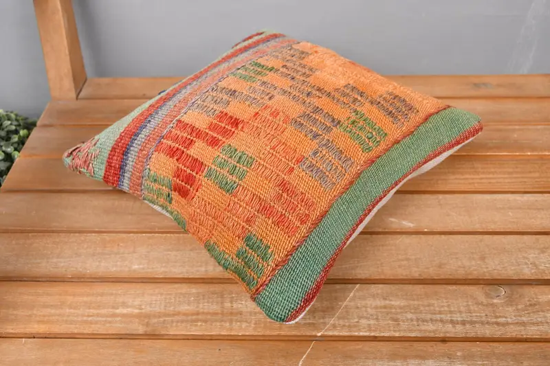 Throw Kilim Pillow, Bolster Pillow Case, Lounge Throw Pillow Cover, Kilim Pillow Cover, Boho Pillow, 12x12 Orange Cushion, Pillow Sham - 2