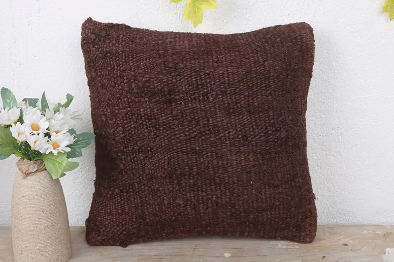 Cushion Case, Home Decor Pillow, 12x12 Brown Cushion, Boho Pillow Sham Cover, Ethnic Throw Pillow Case, Decorative Pillow, Kilim Pillow Cover - 2