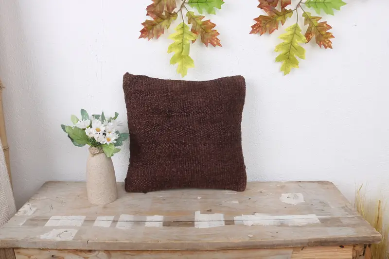 Cushion Case, Home Decor Pillow, 12x12 Brown Cushion, Boho Pillow Sham Cover, Ethnic Throw Pillow Case, Decorative Pillow, Kilim Pillow Cover - 1