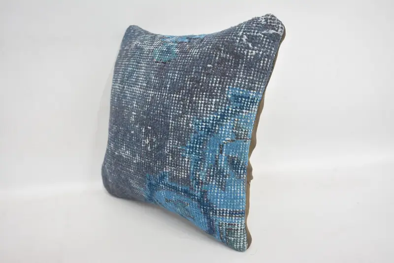 12x12 Blue Pillow Case, Pillow Case, Kilim Pillow, Pillow for Couch, Throw Kilim Pillow, Handmade Rug Seat Pillow Case - 4