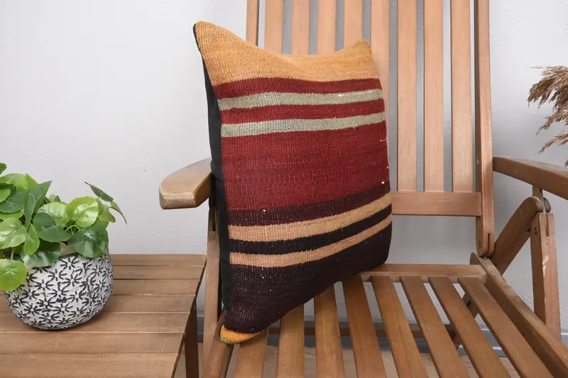 Throw Kilim Pillow, Pillow, Kilim Pillow Cover, 18x18 Red Pillow, Boho Throw Pillow Cover, Pet Pillow Cover, Vintage Kilim Pillow - 2