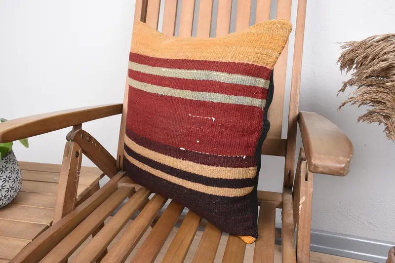 Throw Kilim Pillow, Pillow, Kilim Pillow Cover, 18x18 Red Pillow, Boho Throw Pillow Cover, Pet Pillow Cover, Vintage Kilim Pillow - 3