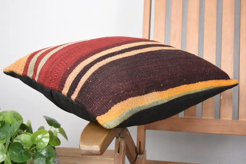 Throw Kilim Pillow, Pillow, Kilim Pillow Cover, 18x18 Red Pillow, Boho Throw Pillow Cover, Pet Pillow Cover, Vintage Kilim Pillow - 6