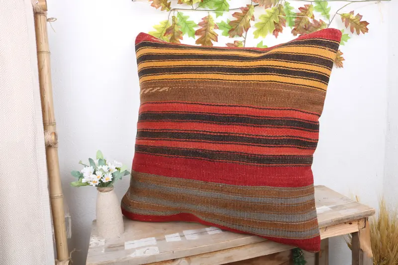 Custom Cushion Cover, Vintage Kilim Pillow, Turkish Kilim Pillow, 24x24 Red Pillow Case, Turkish Pillow, Cushion Case, Garden Cushion Case - 4