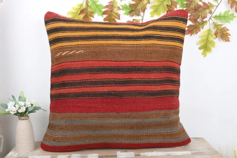 Custom Cushion Cover, Vintage Kilim Pillow, Turkish Kilim Pillow, 24x24 Red Pillow Case, Turkish Pillow, Cushion Case, Garden Cushion Case - 2