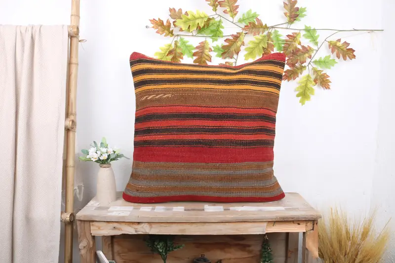 Custom Cushion Cover, Vintage Kilim Pillow, Turkish Kilim Pillow, 24x24 Red Pillow Case, Turkish Pillow, Cushion Case, Garden Cushion Case - 1