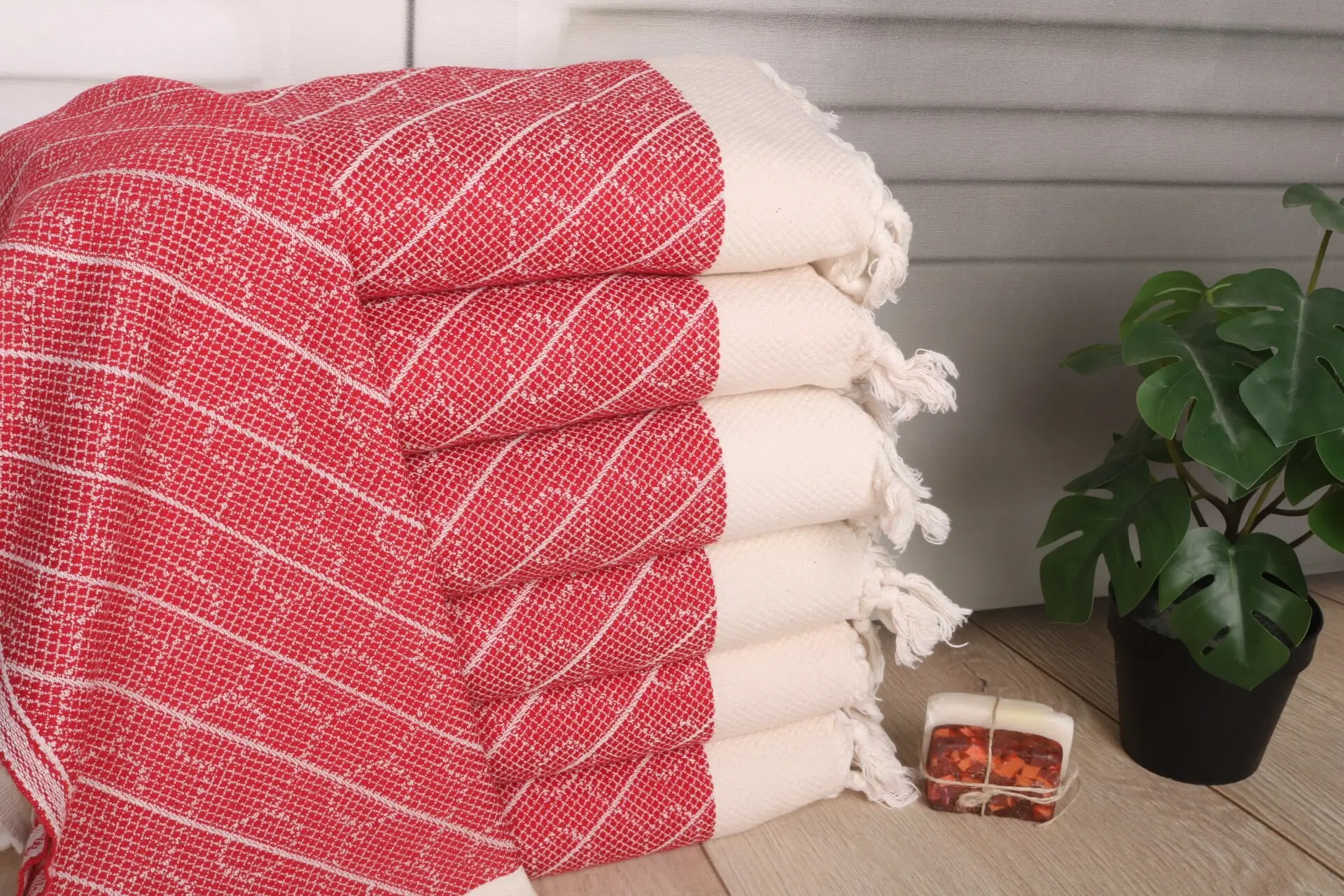Geometric Dish Towel Red Cotton 18x36 Inches, Custom Hand Towel - 1