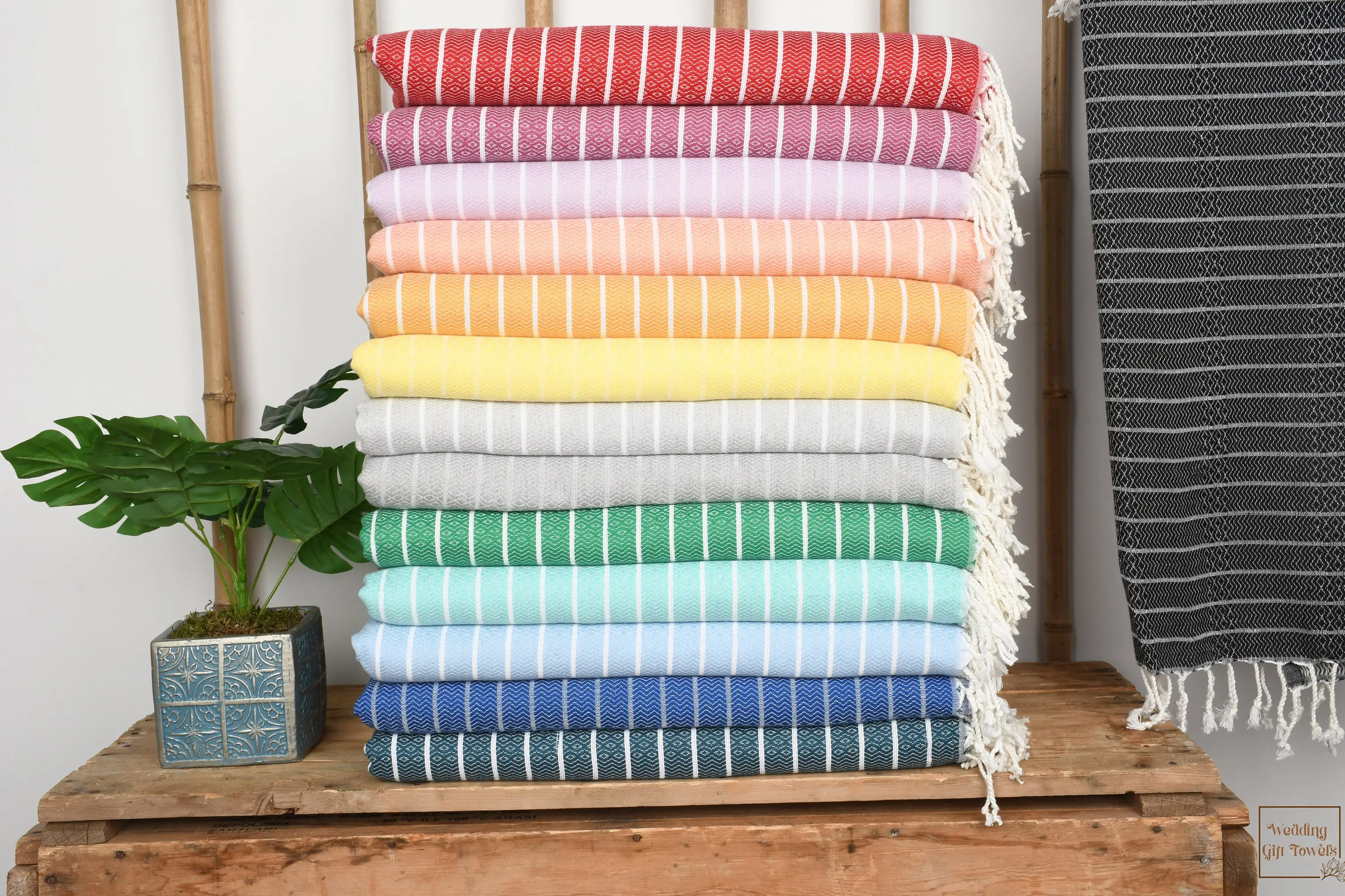 Personalized Gift 40x70 Inch Striped Cotton Towel, Beige, Country & Barn Theme - 1