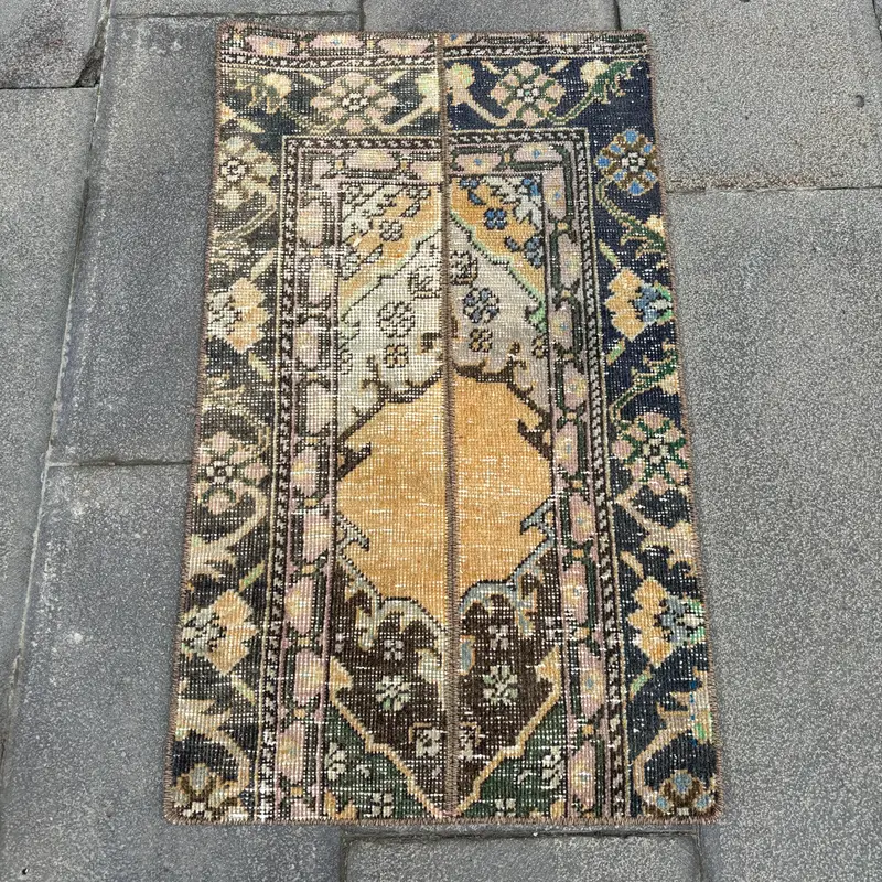 1.6x2.8 ft Turkish Oushak Rug, Vintage Rug, Blue Patchwork Wool Rug - 1