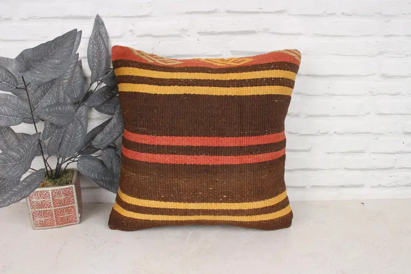 Antique Pillows, Sofa Pillow Case, 18x18 Brown Pillow Sham, Turkish Bench Cushion, Gift Pillow, Bohemian Cushion Pillow, Pillow Sham, Turkish Pillow - 1