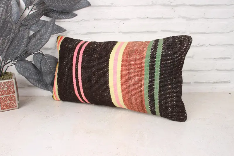 Bohemian Cushion Pillow Case, Kilim Pillow, Vintage Kilim Pillow, 10x20 Pink Cushion Case, Vintage Kilim Throw Pillow, Pillow - 4