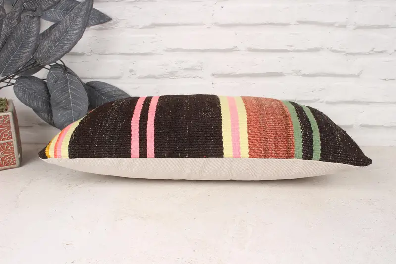 Bohemian Cushion Pillow Case, Kilim Pillow, Vintage Kilim Pillow, 10x20 Pink Cushion Case, Vintage Kilim Throw Pillow, Pillow - 5