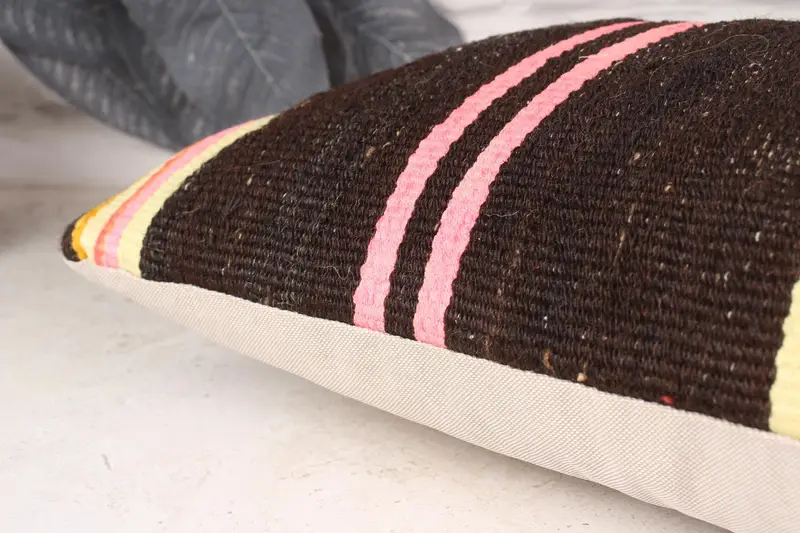 Bohemian Cushion Pillow Case, Kilim Pillow, Vintage Kilim Pillow, 10x20 Pink Cushion Case, Vintage Kilim Throw Pillow, Pillow - 6