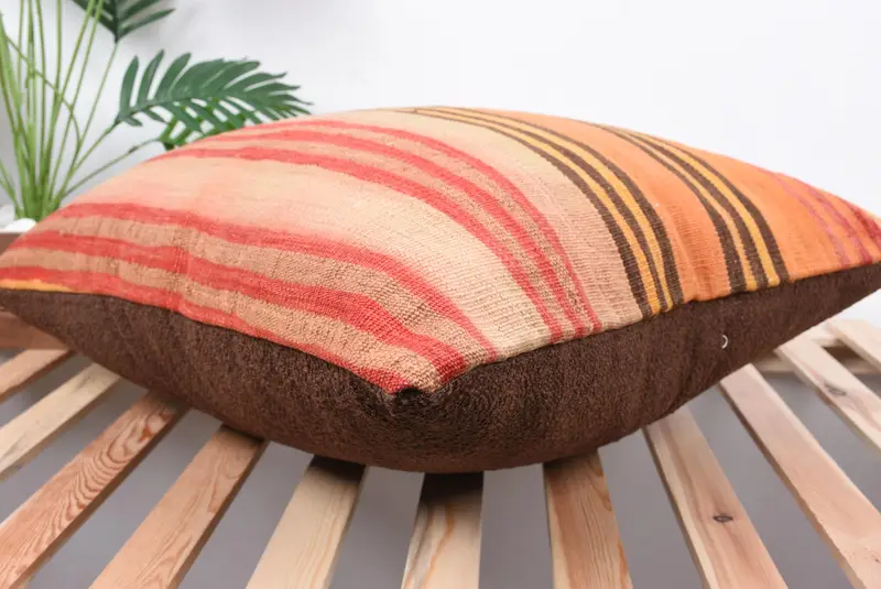Ethnical Kilim Rug Pillow, 24x24 Orange Pillow Sham, Pillow Cover, Cozy Throw Pillow Case, Bed Pillow Case, Vintage Pillow, Turkish Pillow - 6