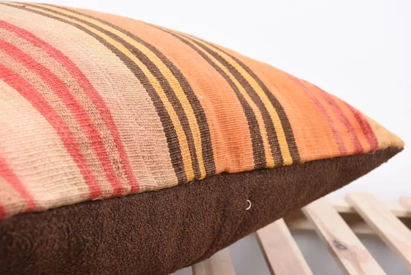 Ethnical Kilim Rug Pillow, 24x24 Orange Pillow Sham, Pillow Cover, Cozy Throw Pillow Case, Bed Pillow Case, Vintage Pillow, Turkish Pillow - 7