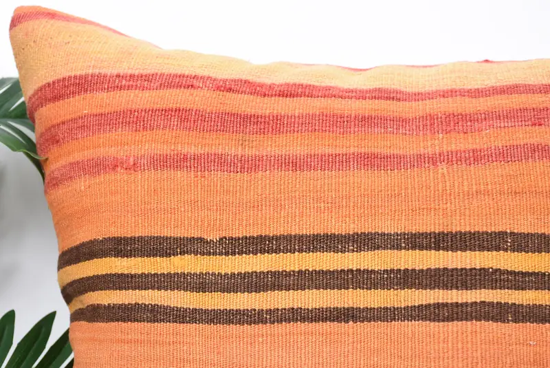 Ethnical Kilim Rug Pillow, 24x24 Orange Pillow Sham, Pillow Cover, Cozy Throw Pillow Case, Bed Pillow Case, Vintage Pillow, Turkish Pillow - 2