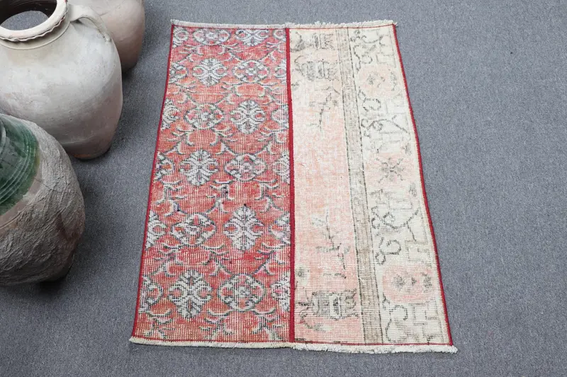 Türk Vintage Halı 2.3x3.2 ft (71x98 cm), Oushak Kırmızı Puantiyeli Halı - 1