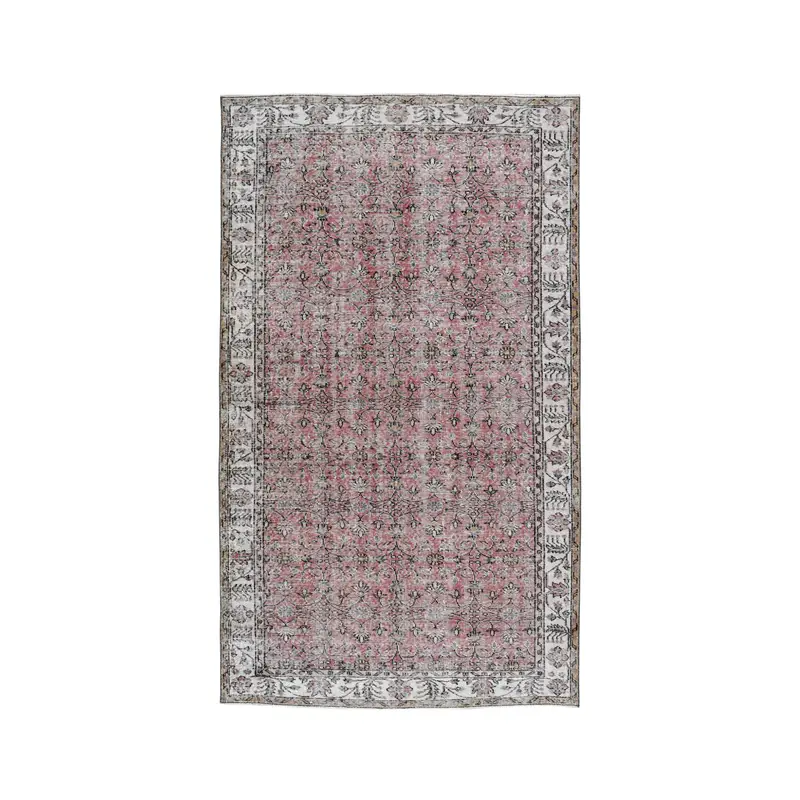 Vintage Halı, Büyük 5.4x9.3 ft Türk Halısı, Kırmızı Gri Patchwork Yün Halı - 1