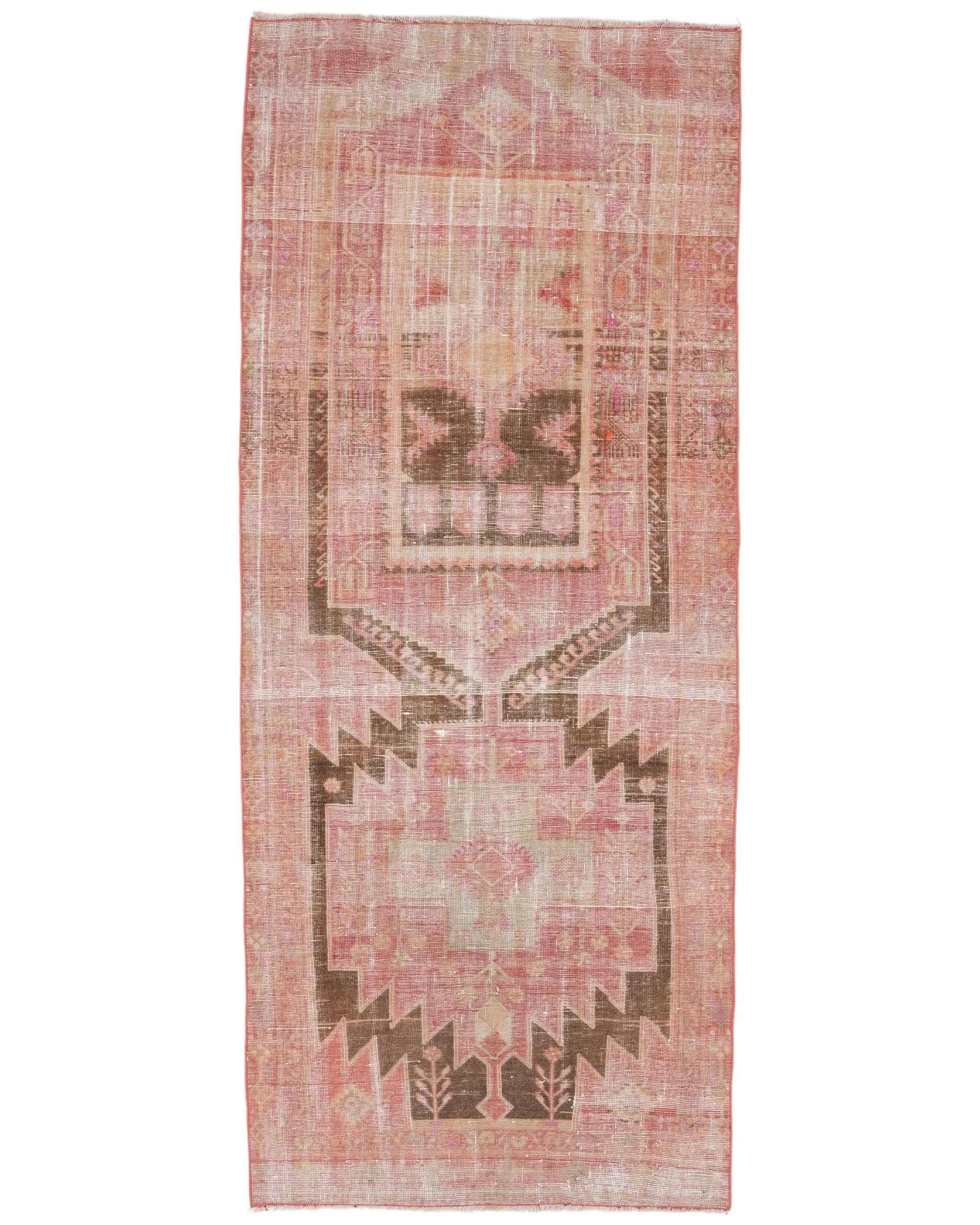 3.5x8.5 ft Rug, Area Turkish Rug, Red Striped Rug - 1