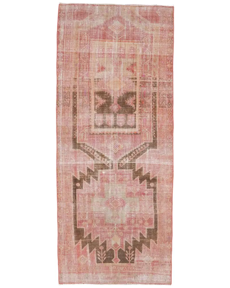 Zarif Pembe ve Kahverengi Halı, 3,5x8,5 ft Çizgili Geometrik Tasarım