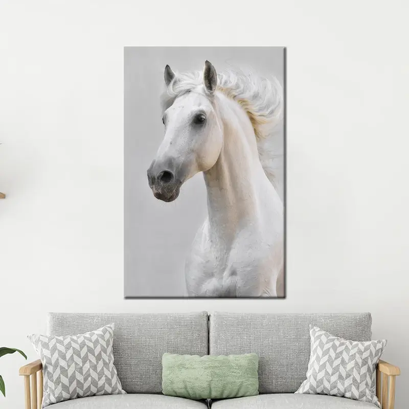 Horse Wall Art, White Horse Canvas, Gift for Horse Lover, Animal Wall Decor, Running Horse Art, Home Decor Wall Art, Canvas Art Decor - 4