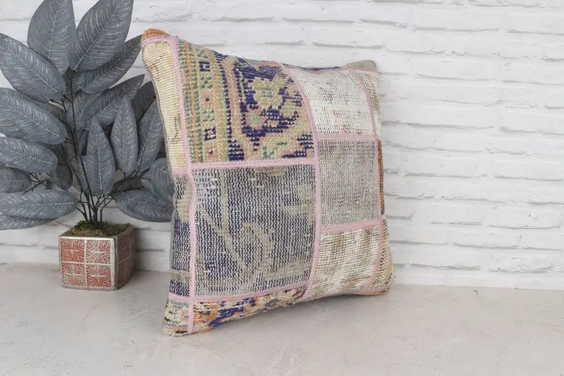 Neutral Throw Pillow Sham, Pillow Cover, Vintage Pillow, 20x20 Blue Cushion Case, Lounge Throw Pillow Cover, Vintage Kilim Pillow, Pillow for Couch - 4