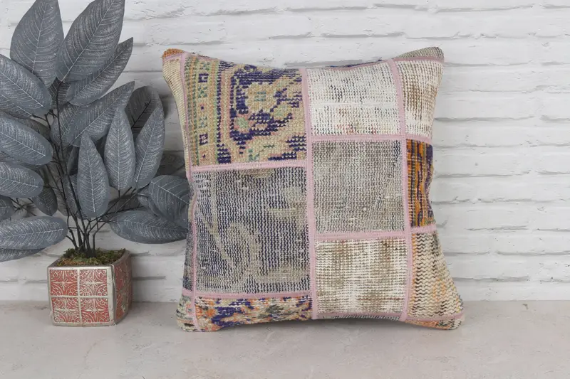 Neutral Throw Pillow Sham, Pillow Cover, Vintage Pillow, 20x20 Blue Cushion Case, Lounge Throw Pillow Cover, Vintage Kilim Pillow, Pillow for Couch - 1