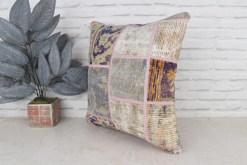 Neutral Throw Pillow Sham, Pillow Cover, Vintage Pillow, 20x20 Blue Cushion Case, Lounge Throw Pillow Cover, Vintage Kilim Pillow, Pillow for Couch - 5