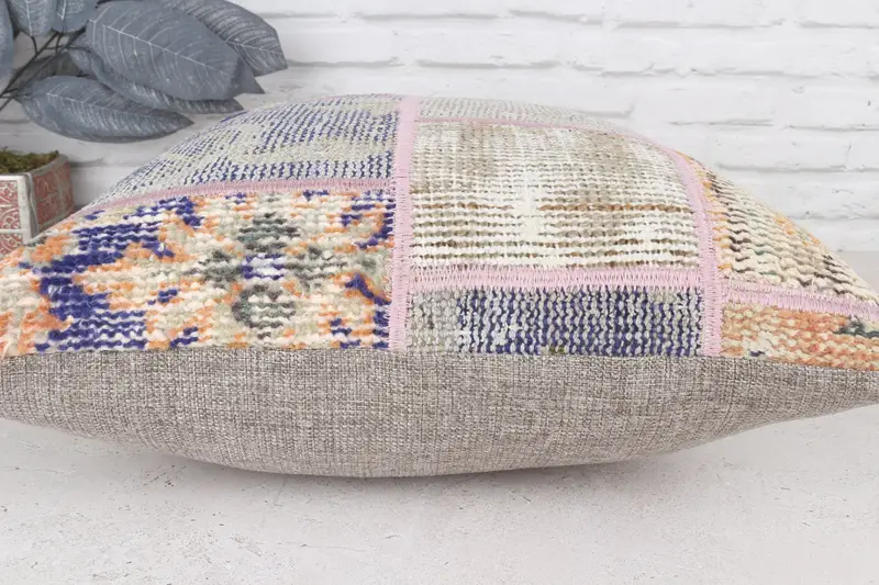 Neutral Throw Pillow Sham, Pillow Cover, Vintage Pillow, 20x20 Blue Cushion Case, Lounge Throw Pillow Cover, Vintage Kilim Pillow, Pillow for Couch - 6