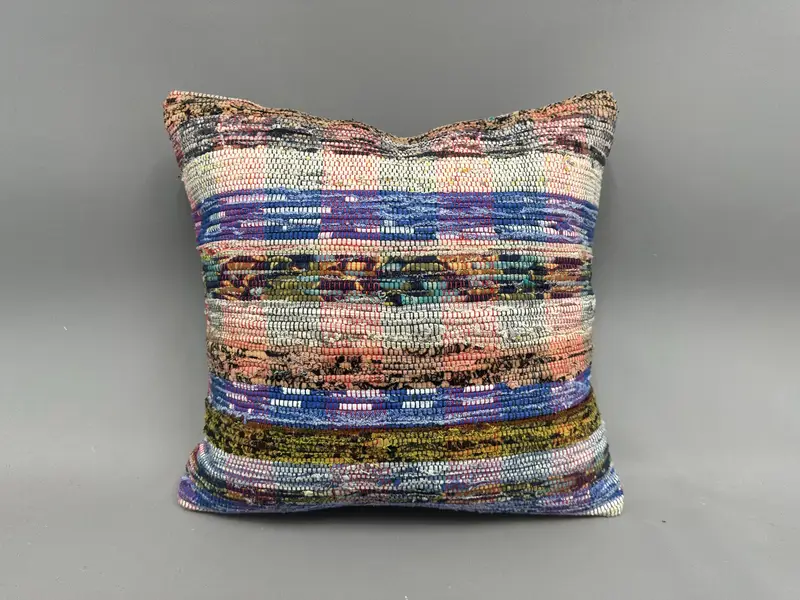 Decorative Cushion, Pillow Case, Gift Pillow, Handmade Cushion, 18x18 Purple Pillow Case, Handmade Kilim Cushion, Vintage Kilim Throw Pillow - 4