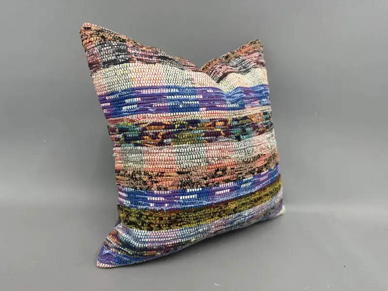 Decorative Cushion, Pillow Case, Gift Pillow, Handmade Cushion, 18x18 Purple Pillow Case, Handmade Kilim Cushion, Vintage Kilim Throw Pillow - 2