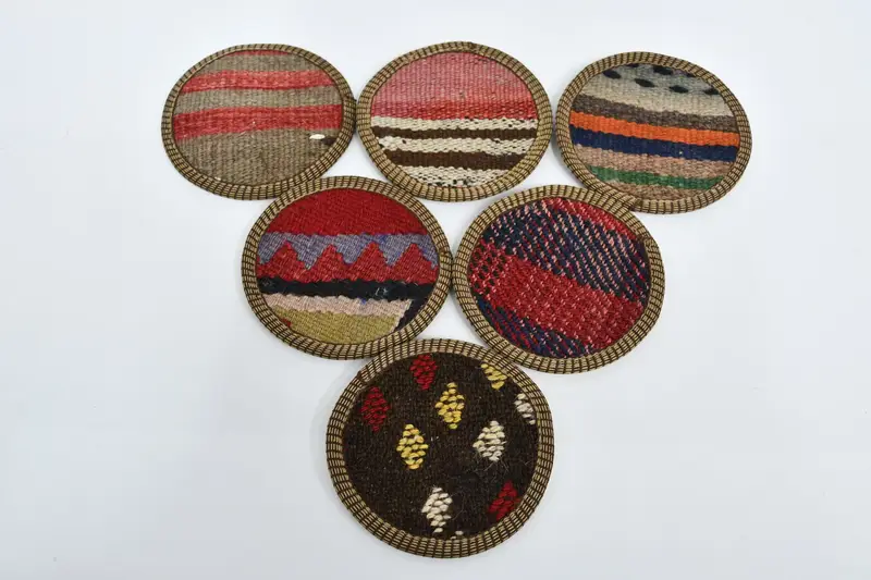 Posavasos de rayas rojas y marrones, juego de seis posavasos para bebidas