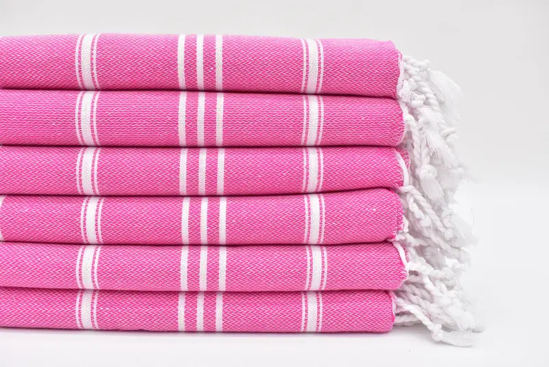 Fuchsia Striped Tea Towel Hand Towel, Organic Cotton, 40x24 Inches