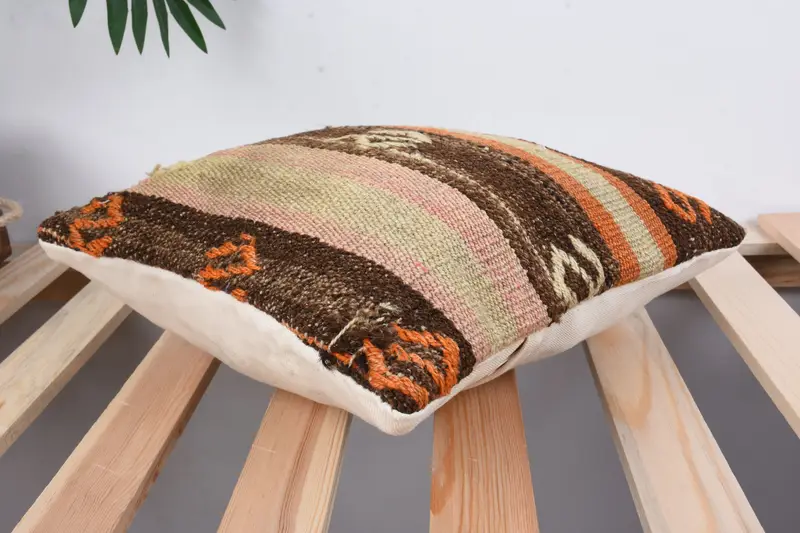 Cushion Case, Vintage Pillow, Turkish Rugs Pillow Cover, Pillow for Sofa, 12x12 Brown Cushion, Kilim Rug Pillow Case, Vintage Kilim Throw Pillow - 6