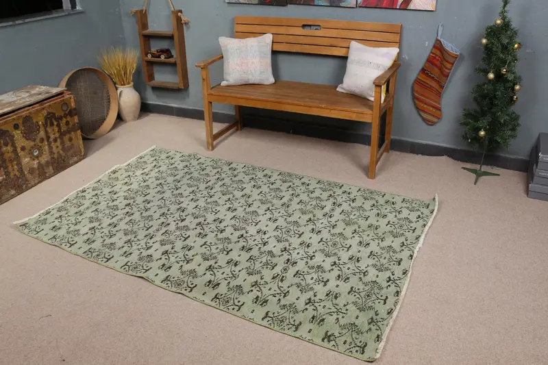 グリーンイカットラグ、4.1x6.7フィートのエレガントな室内装飾