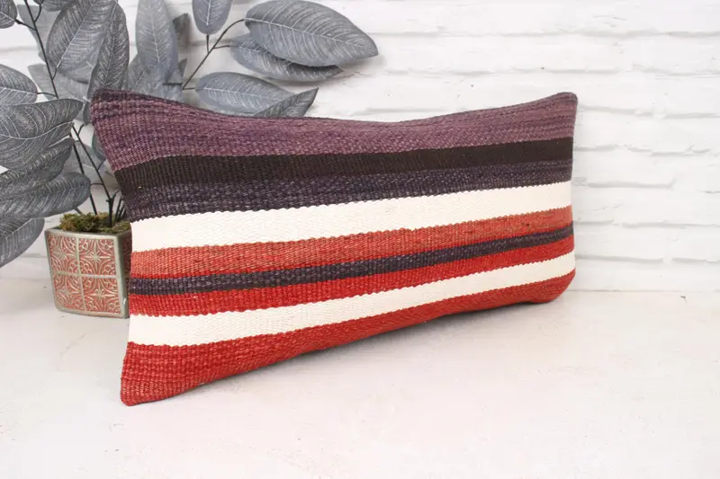 Outdoor Pillow, Boho Pillow, 12x24 Red Pillow Cover, Retro Pillow, Pillow for Sofa, Cushion Cover, Boho Throw Pillow, Ethnical Kilim Rug Pillow - 3
