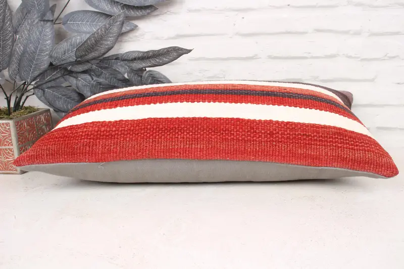 Outdoor Pillow, Boho Pillow, 12x24 Red Pillow Cover, Retro Pillow, Pillow for Sofa, Cushion Cover, Boho Throw Pillow, Ethnical Kilim Rug Pillow - 5