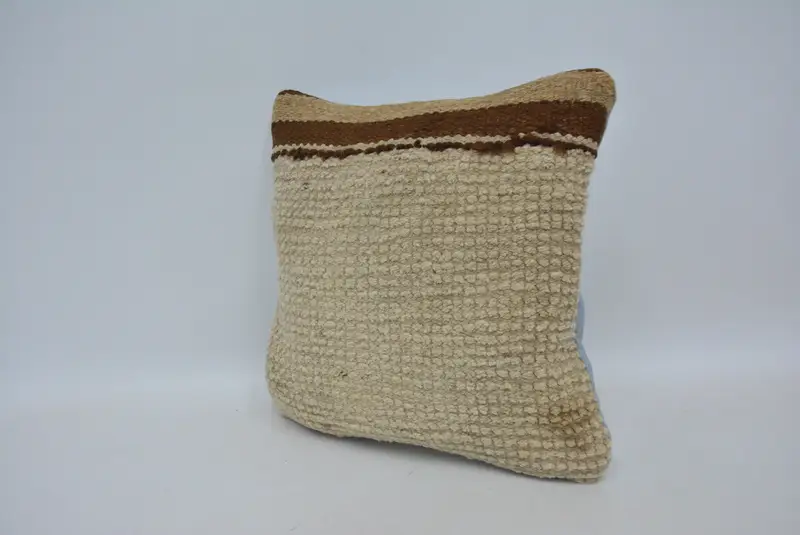 Turkish Kilim Pillow, 16x16 Beige Pillow Cover, Boho Pillow Sham Cover, Pillow Cover, Couch Pillow Sham, Kilim Pillow Cover - 4