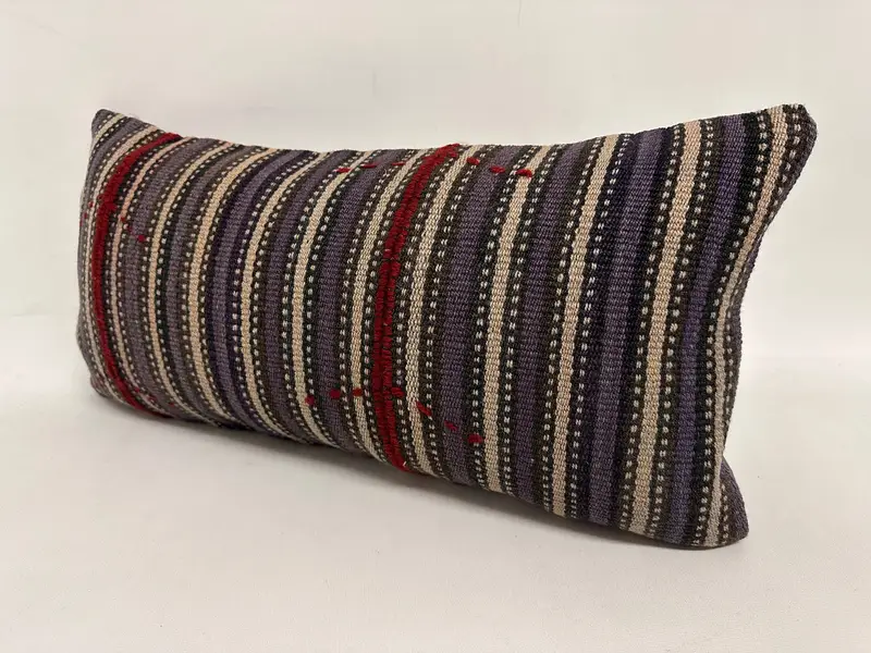 Cushion Cover, Boho Pillow, Turkish Kilim Pillow, Pastel Pillow Sham, Pattern Throw Pillow Sham, Kilim Cushion Sham, 12x24 Blue Pillow Case - 3