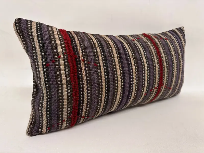 Cushion Cover, Boho Pillow, Turkish Kilim Pillow, Pastel Pillow Sham, Pattern Throw Pillow Sham, Kilim Cushion Sham, 12x24 Blue Pillow Case - 4