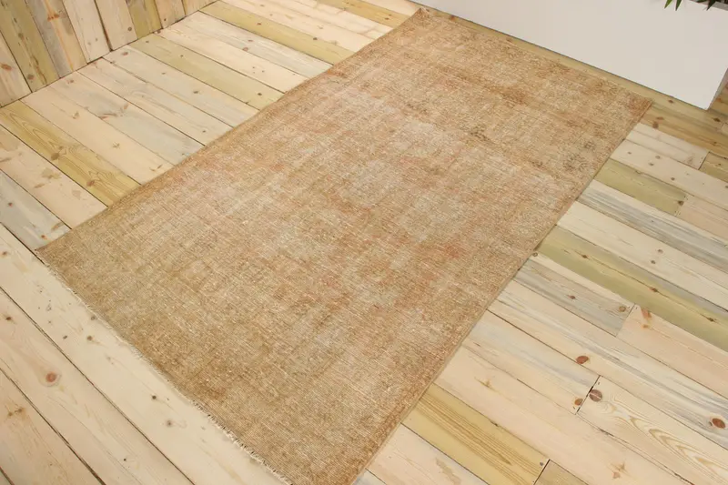 4.1x6.8 ft Türk Vintage Halısı, Alan Halısı, Oushak Kahverengi Yün Halısı - 1