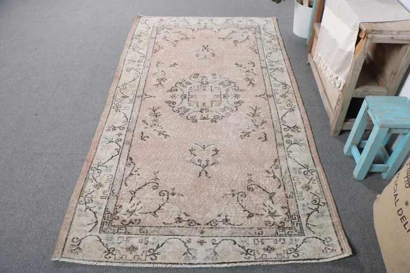 Orange-schwarzer Karoteppich, 4 x 7,2 Fuß, schickes Dekor