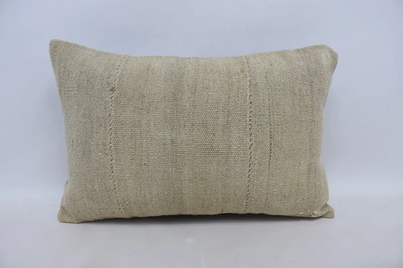 Wool Kilim Pillow Cushion Case, Handmade Throw Pillow, Pillow for Couch, Antique Pillows, Kilim Pillow Cover, Pillow Cover, 16x24 Beige Cushion Case - 1